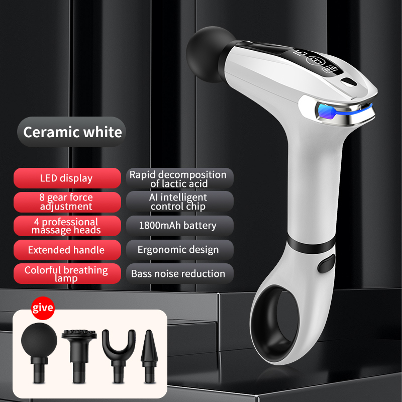 Portable Fascia Massage Gun with LED Display Removable Handle 4 Replaceable Heads Deep Tissue Muscle Relaxation