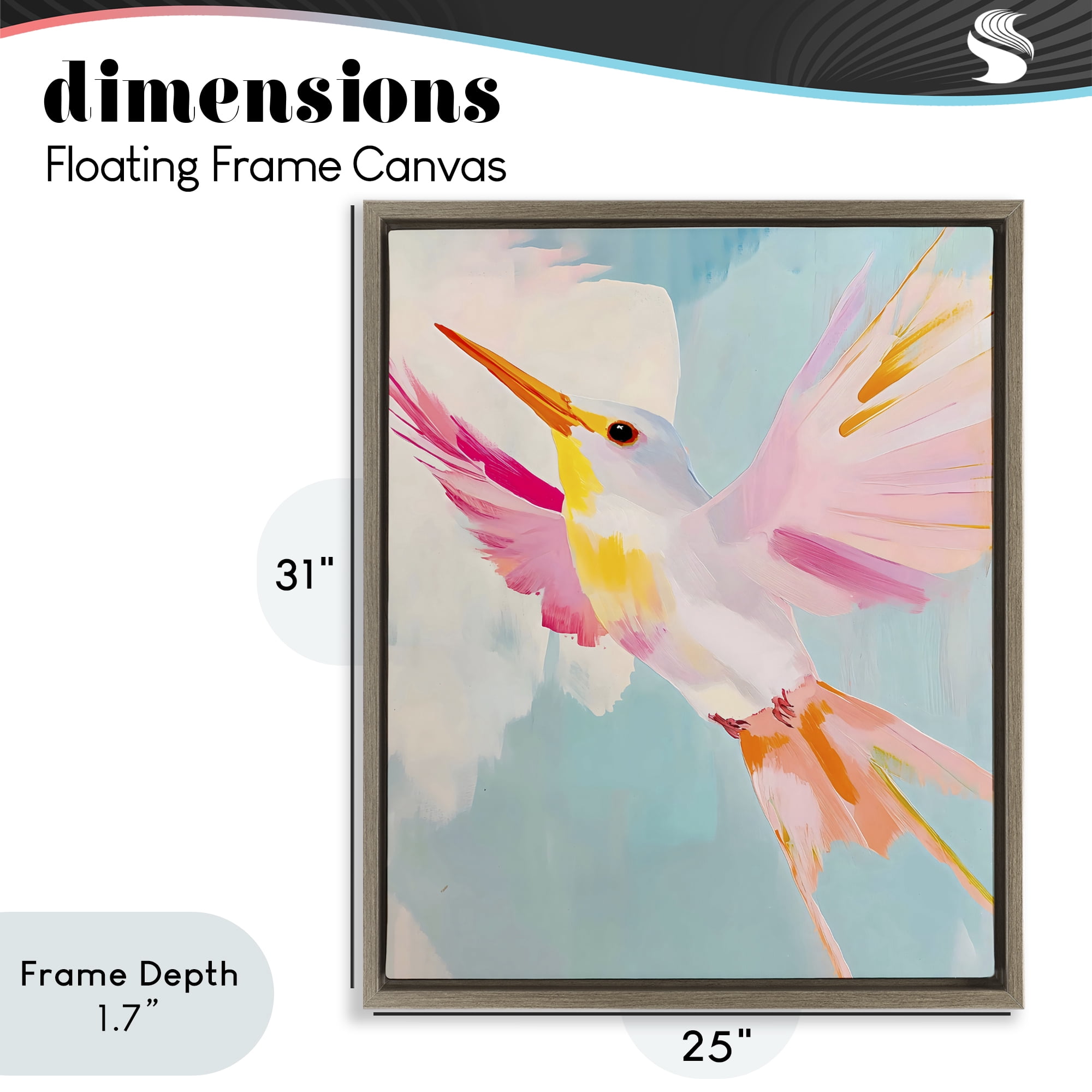Stupell Industries Pastel Hummingbird Soaring Brown Framed Floater Canvas Wall Art, design by The Prints Vibe