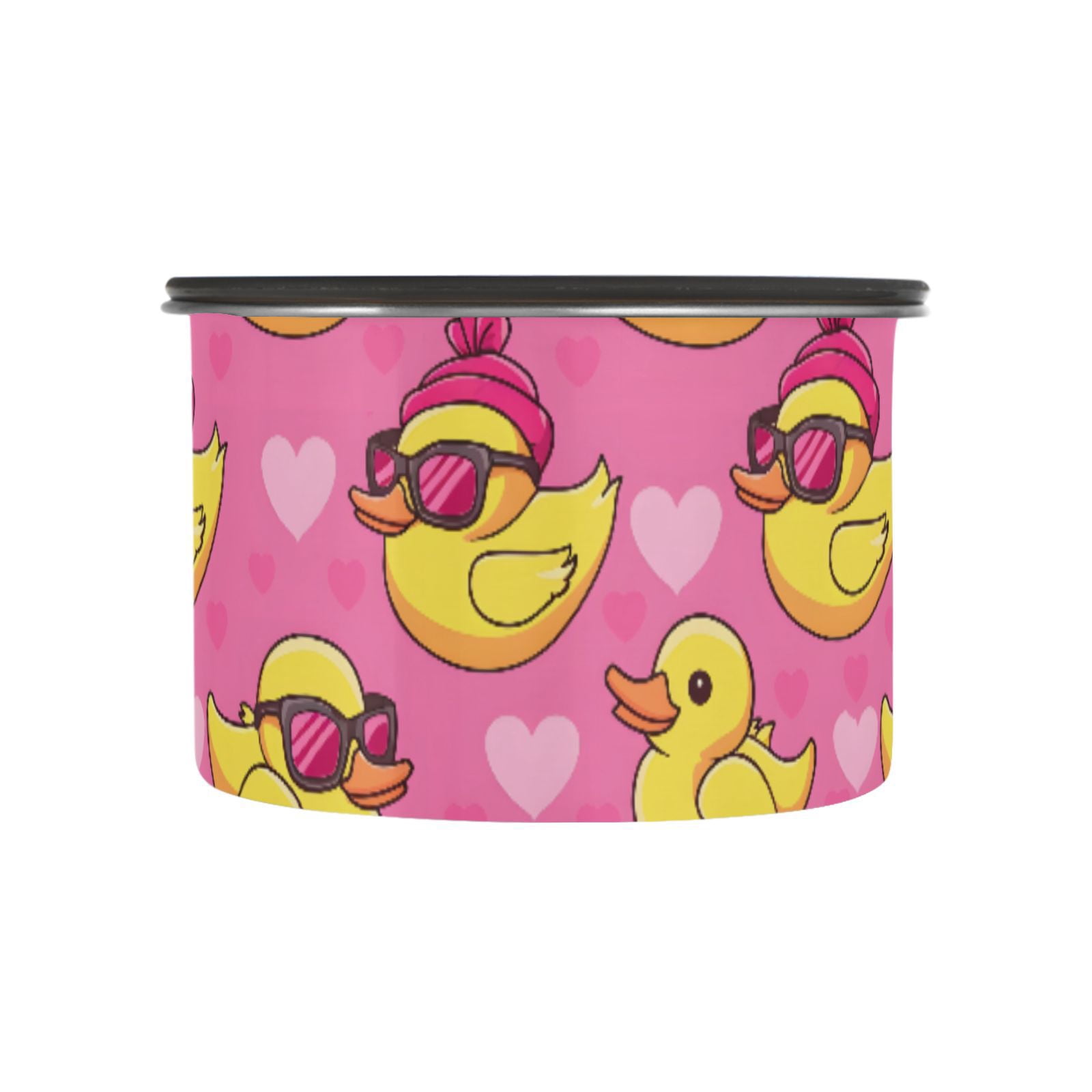 Yellow Duck Hearts Airtight Coffee Bean Canister 30oz Food Storage Containers with Lids For Gournd, Tea, Sugar, Flour, Rice, Cereal, Candy Cookie Jar