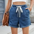 thumbnail image 5 of Mohiass Jean Shorts for Women Drawstring Elastic High Waist Roll Up Hem Summer Casual Baggy Stretchy Denim Shorts Jorts 2025 Blue 2XL, 5 of 6