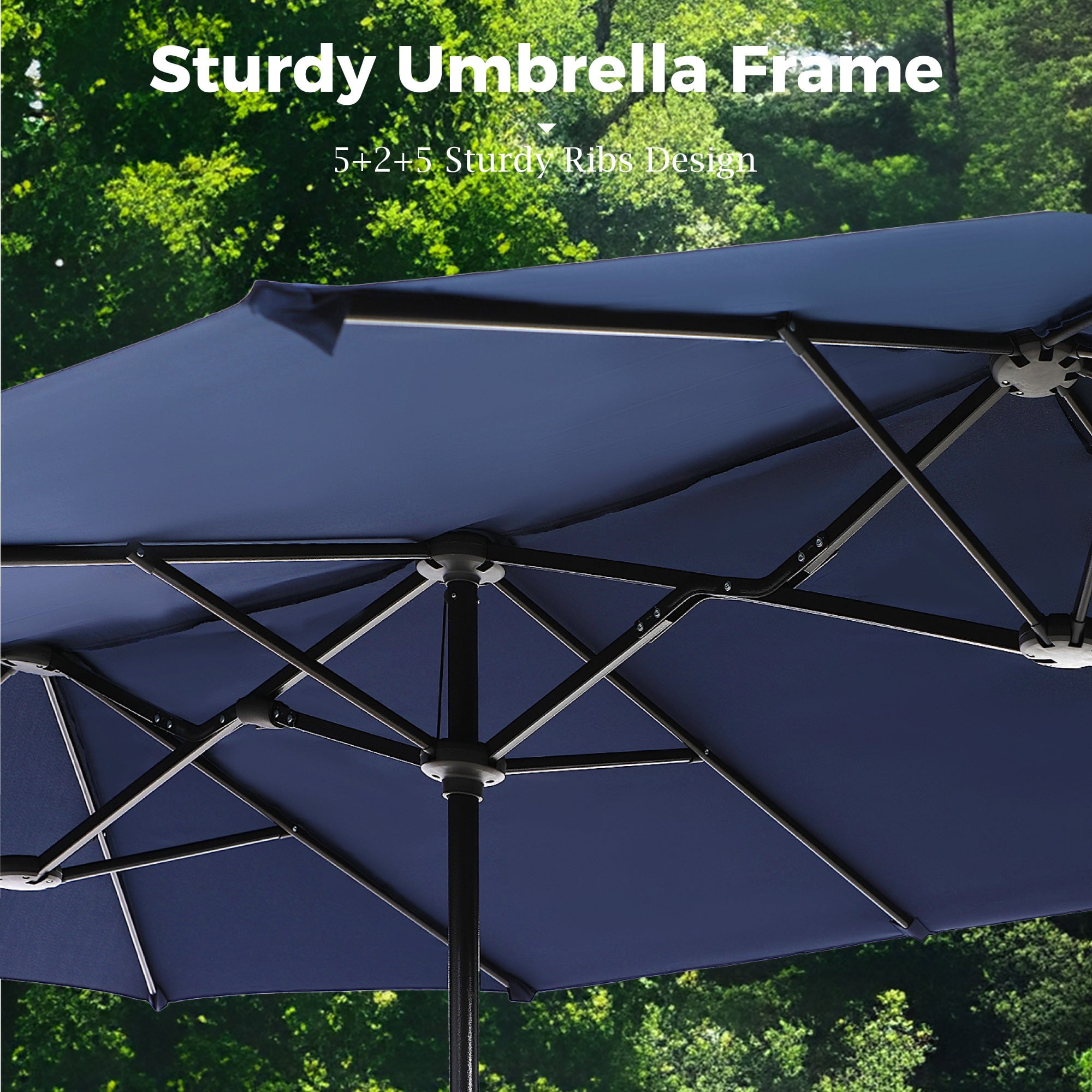 Alpha Joy 13x6.5ft Double-Sided Extra Large Outdoor Patio Market Rectangle Umbrella with Crank Handle, Navy Blue
