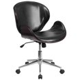 thumbnail image 1 of Mid-Back Mahogany Wood Swivel Conference Chair in Black Leather, 1 of 8