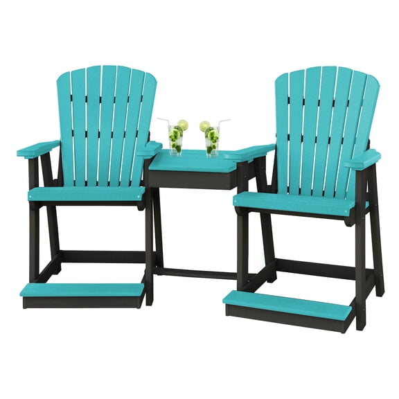 DutchCrafters Plastic Poly Outdoor Bistro Set with 2 Chairs and Attached Center Table, 3 Piece Patio Furniture Set - Amish Made in USA