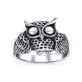 thumbnail image 2 of Bling Jewelry Womens Silver Ring: Wise Bird Night Owl Band Oxidized Sterling Sterling, 2 of 5