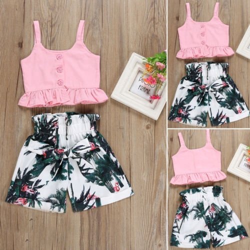 2pcs/set Summer Toddler Baby Girls Vest Crop Tops Short Pants Outfits Clothes Set
