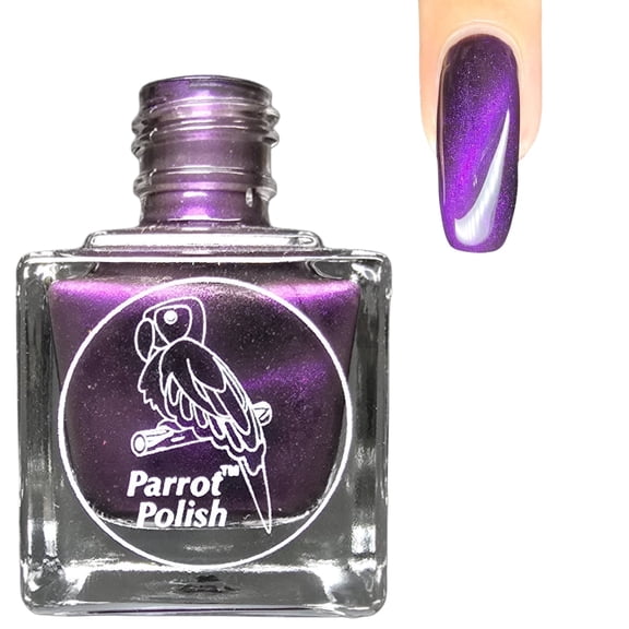 Parrot Polish Magnetic Cat Eye Nail Polish, Quick Dry Dark Purple Glitter Nail Lacquer, Long Lasting Reflective Color, Apache Princess, 0.5 Fl Oz