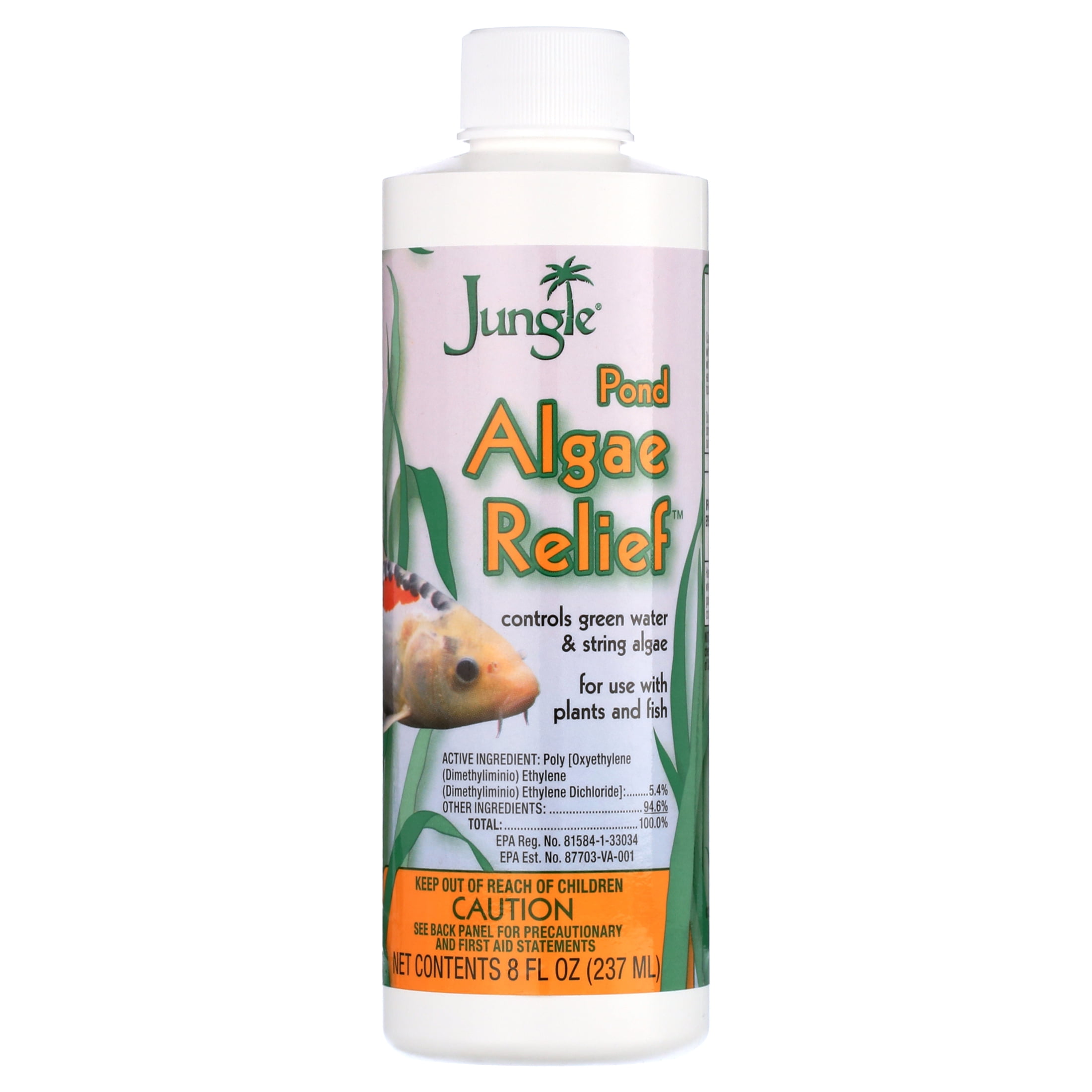 (4 pack) Jungle Pond Algae Relief Water Treatment for Ponds, Controls Green Water and String Algae, 8 oz.