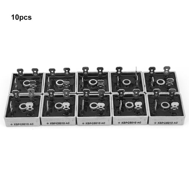 10 Uds 50A 1000V 4 pines caja metálica cuadrada puente rectificador KBPC5010