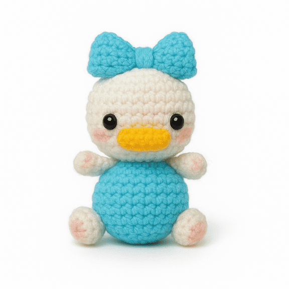 Cute Daisy Duck Blue Crochet Toy, 100% Handmade Woolen Stuffed Toy.