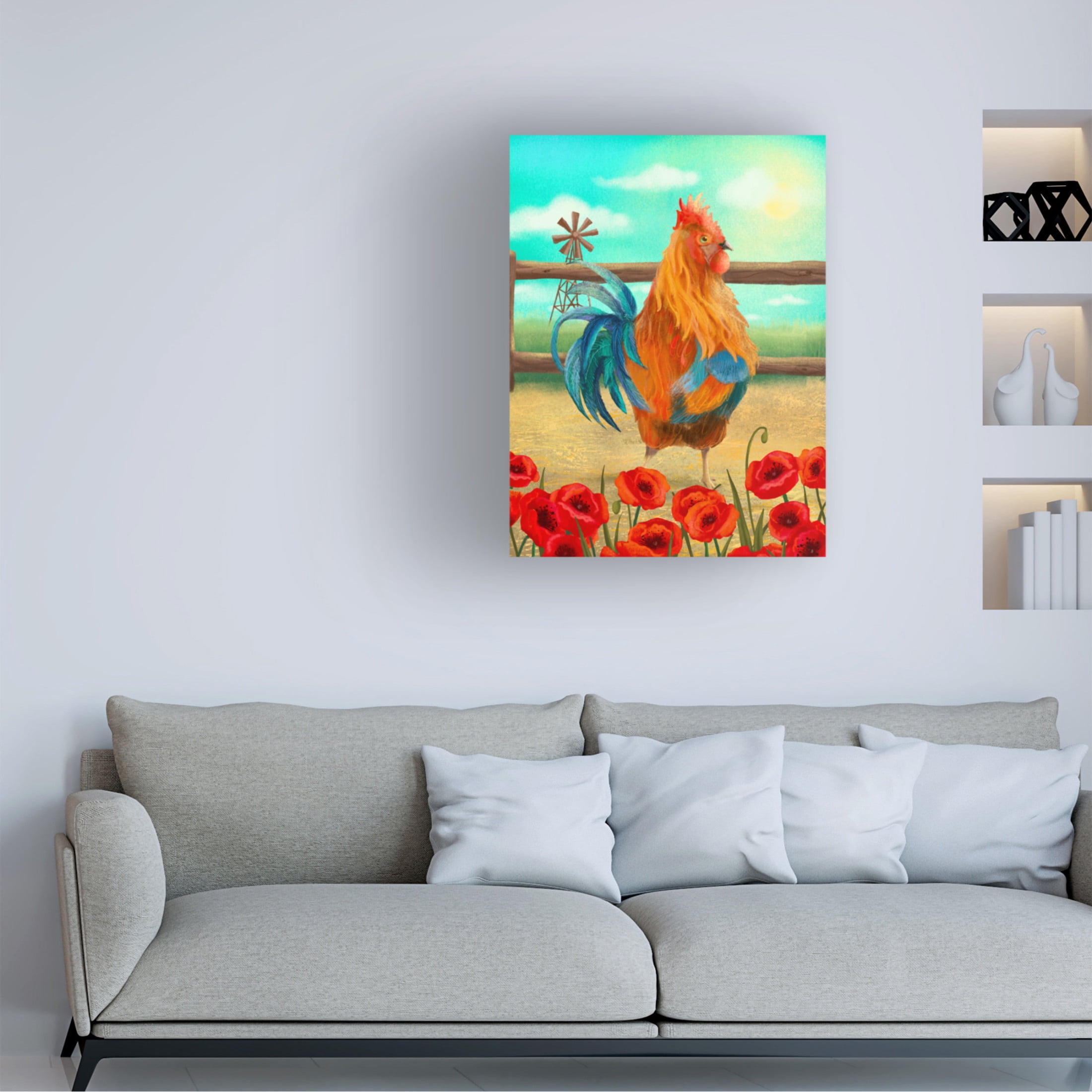 Canvas Wall Art - Christine Rotolo 'Rooster with Poppies' Wall Art for Living Room, Bedroom, or Office Décor by Trademark Fine Art - 24 x 32 Inches