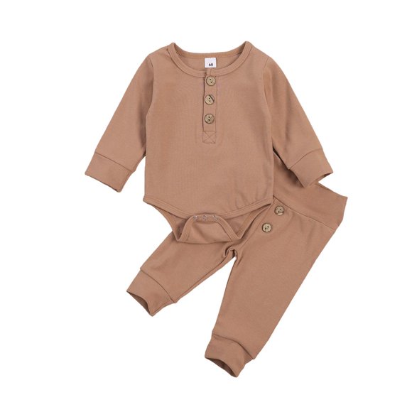 Newborn Baby Boy Pajamas Outfit Long Sleeve Button Romper Bodysuit Pants Sweatsuit 2PCS Winter Clothes Set