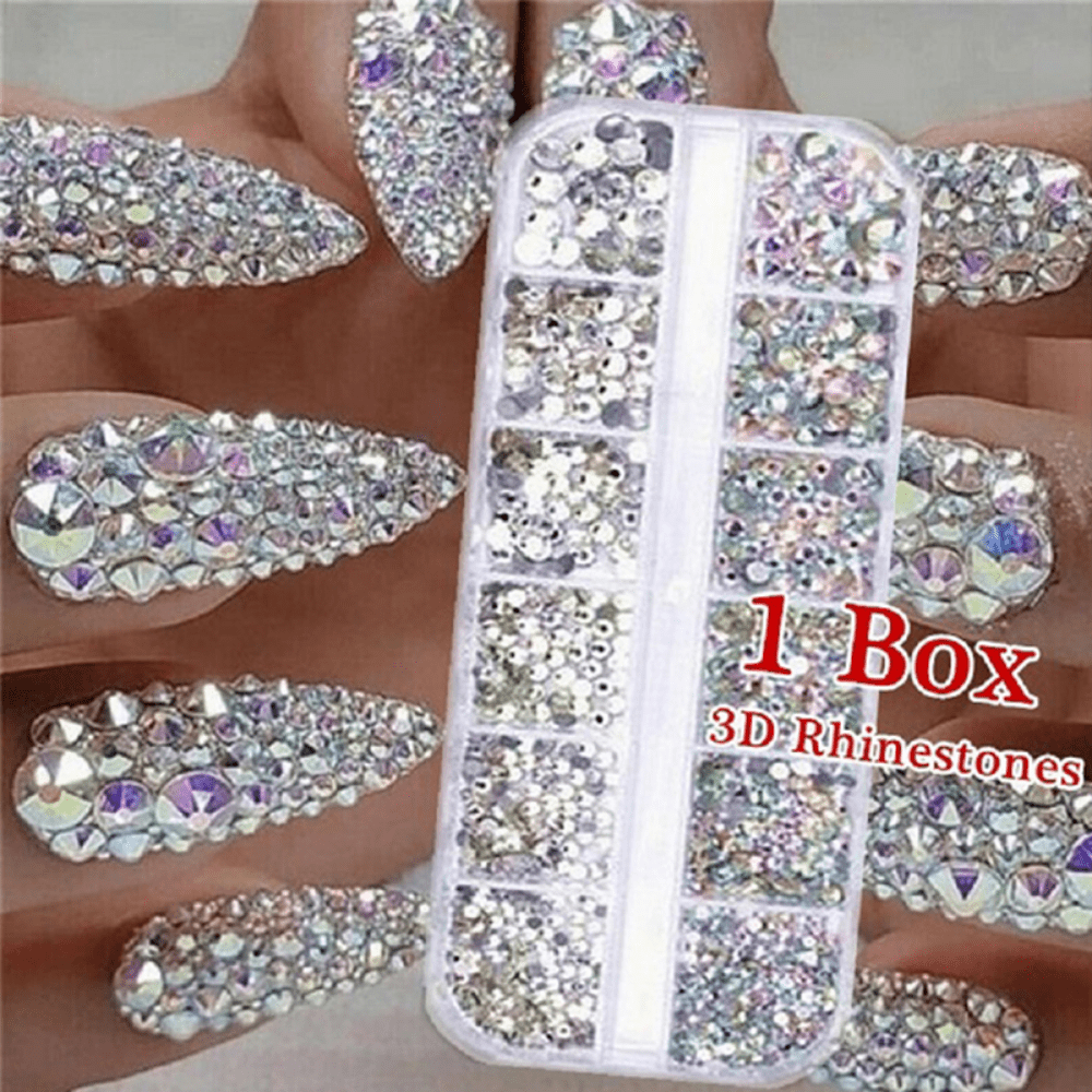 Alminionary Crystals AB Nail Art Rhinestones Decorations Nail Stones for  Nail Art Supplies in 6 Sizes Flat Back Gems with Pick Up Tweezers and  Rhinestone Picker Dotting Pen Nail Art Tools for