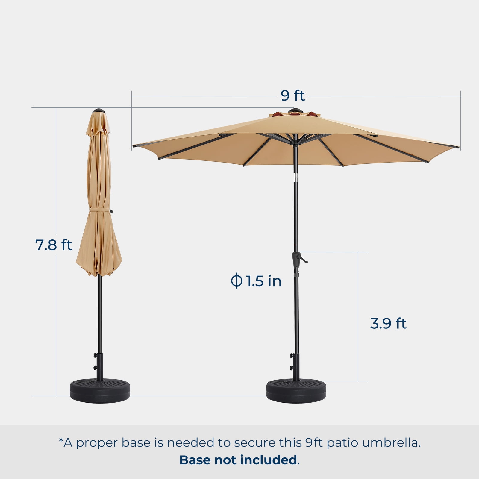 9ft Outdoor Patio Umbrella, Outdoor Table Umbrella with Push Button Tilt and Crank, Market Umbrella 6 Sturdy Ribs, Yard Umbrella