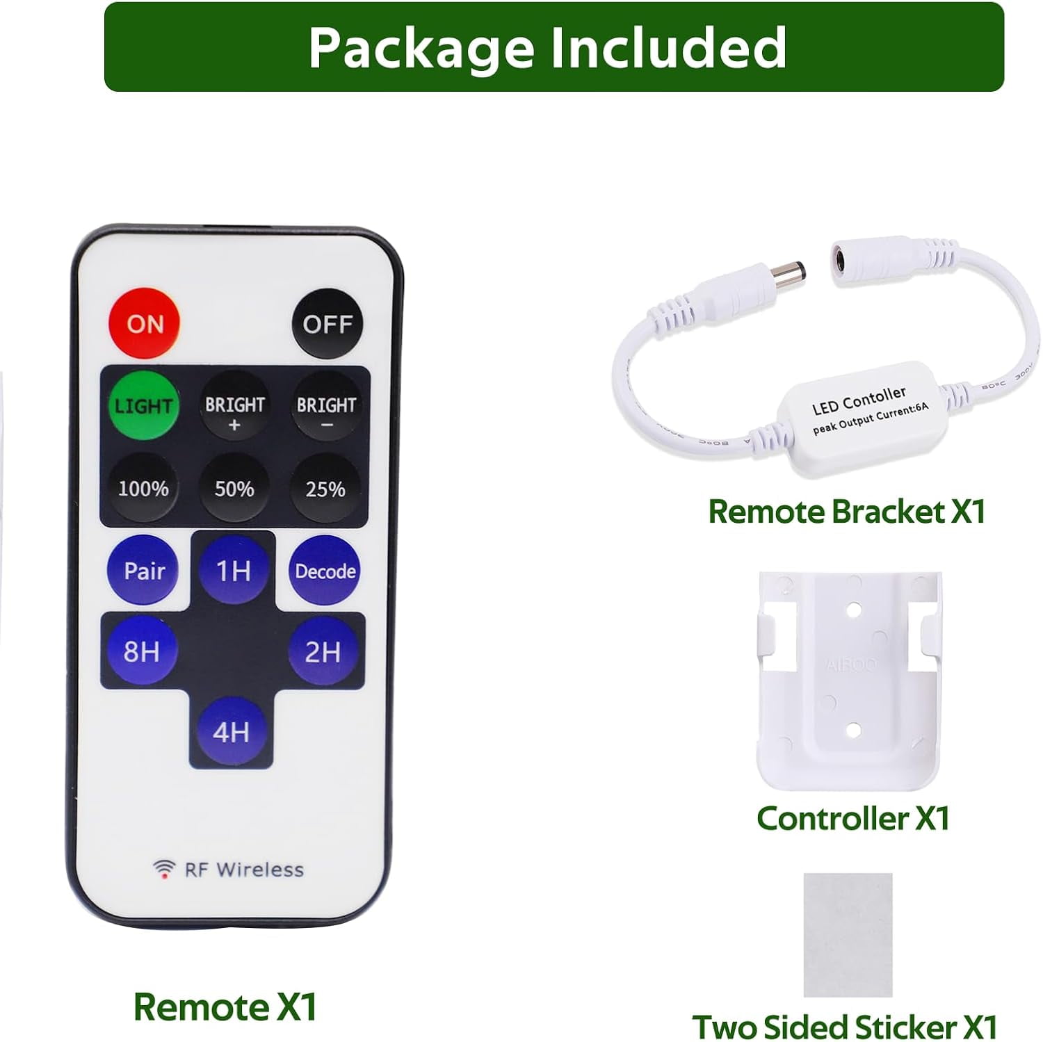 JJEAN-Updated Mini Remote Control for Single Color LED Strip Lights, RF Dimmer for 12V DC LED Ribbon, LED Neon Sign, Wireless Remote Control for Dimmable 3528 5050 Under Cabinet Puck Lights(Single Co