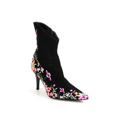 

Pre-owned|Beverly Feldman Womens Zip Up Close Pointed Toe Floral Black Ankle Boots Size 7