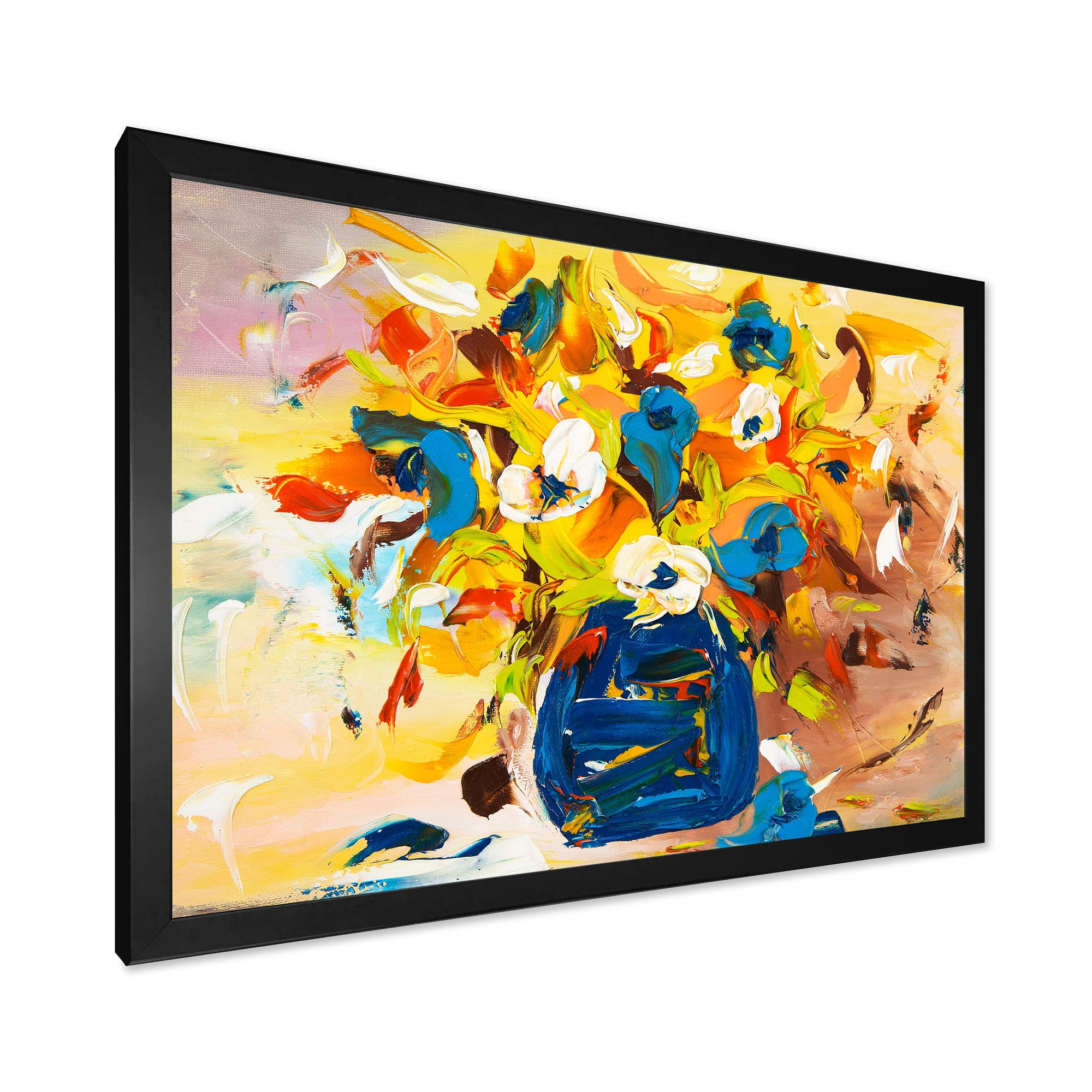 Designart 'A VIbrant Flower Bouquet In Blue and Yellow' Traditional Framed Art Print