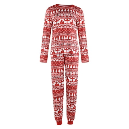 

Seyurigaoka Parent-Child Christmas Pajamas Cartoon Elk Tree Snowflake Printed Top Trousers