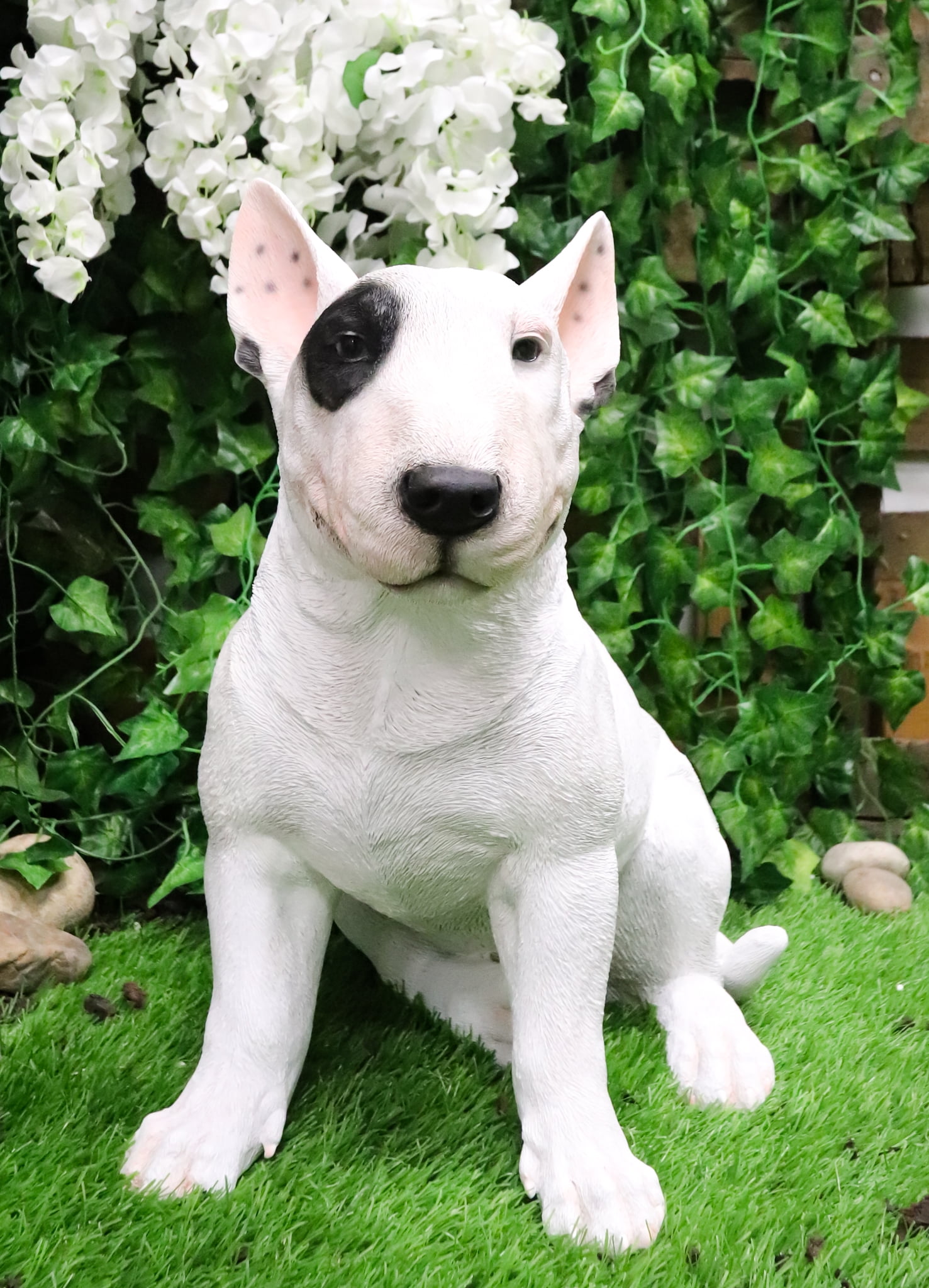 Large Lifelike Comical Bull Terrier Sitting Statue 16" L Fine Pedigree