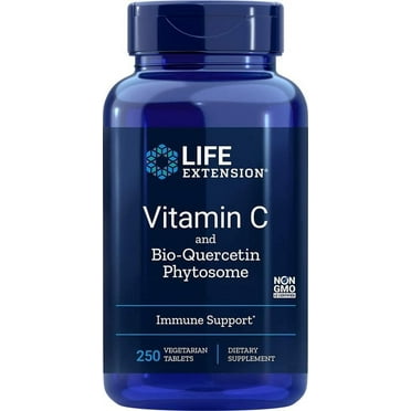 Life Extension Vitamin C and Bio-Quercetin®, cardiovascular health supplement, immune support, highly absorbable, quercetin, vitamin C, gluten free, non-GMO, vegetarian, 250 tablets