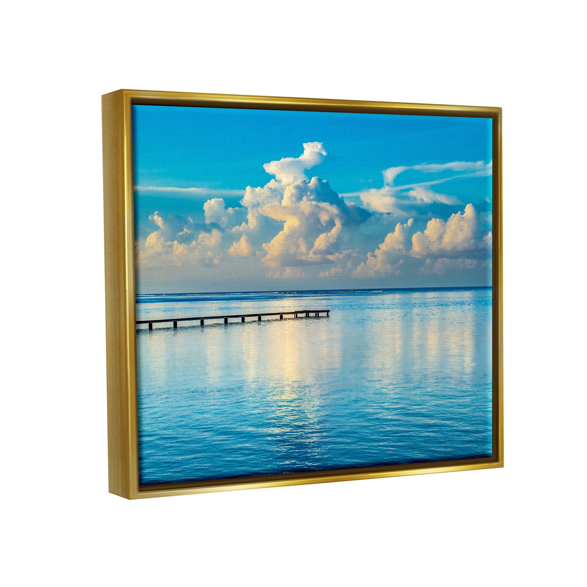 Stupell Industries Waterfront Dock Clouds Landscape Photography Gold Floater Framed Canvas Art Print Wall Art, 21 x 17