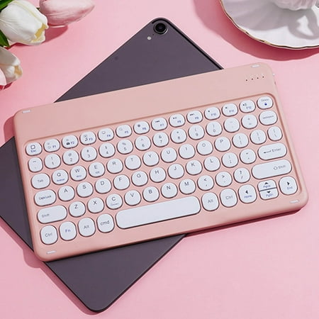 Retro Round Keycap Colorful Bluetooth Wireless Keyboard Compact Portable Layout Universal Wireless Keypad for IOS Android Windows Multi System Office Use