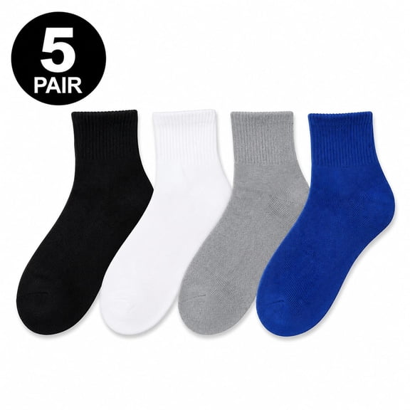 Unisex Cotton Ankle Length Socks for Men & Women, Solid Colors, Soft Breathable, Pack of 5 Pairs