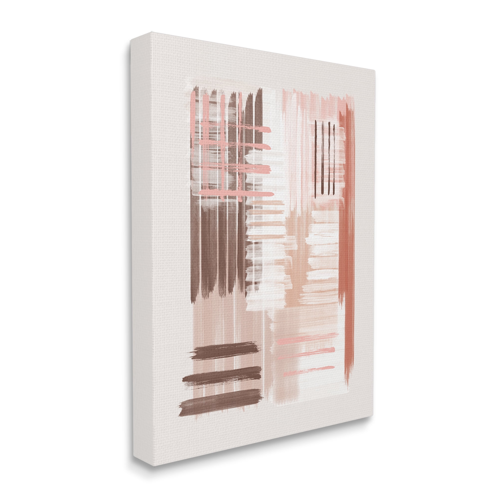 Stupell Industries Hatched Pink & Brown Composition Abstract Painting Gallery Wrapped Canvas Print Wall Art, 24 x 30