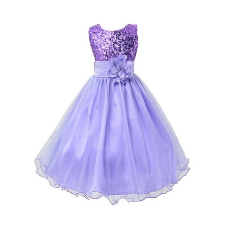 Pink Flower Shape - StylesILove Lovely Sequin Flower Girl Dress, 5 Colors (1-2 Years, Purple)