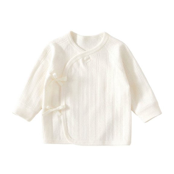 Jalioing Baby Long Sleeve Cotton Tops Casual Solid Tie Side Shirts Newborn Boys Girls Tee Shirt Clothes 0-3 Months