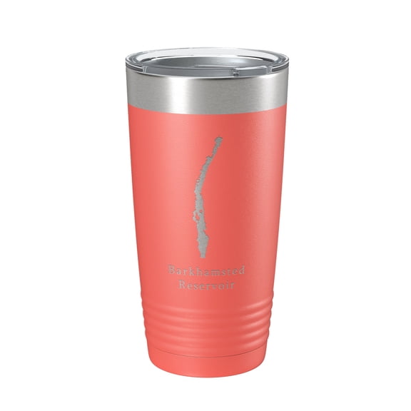 Barkhamsted Reservoir Tumbler Lake Map Travel Mug Insulated Laser Engraved Coffee Cup Connecticut 20 oz Coral