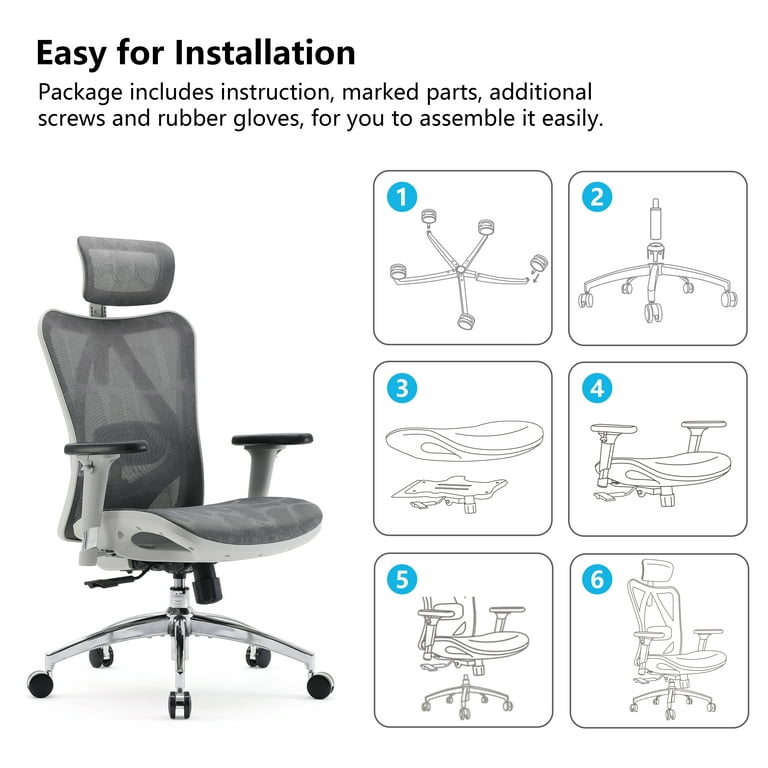 SIHOO Ergonomic Office Chair Desk Chair High Back Mesh Computer Chair with  Armrest and Adjustment Lumbar Support, 300lb, Light Gray 