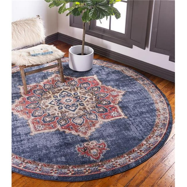 Unique Loom 3153858 3 ft. 3 in. x 3 ft. 3 in. Helios Utopia Round Rug, Navy Blue