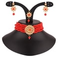 thumbnail image 3 of Efulgenz Indian Jewelry for Women Red Faux Pearl Beaded Choker Necklace Earrings Maang Tikka Wedding Party Crystal Rhinestone Multi Layered Necklace Maangtikka and Dangle Drop Earrings Jewelry Set, 3 of 6