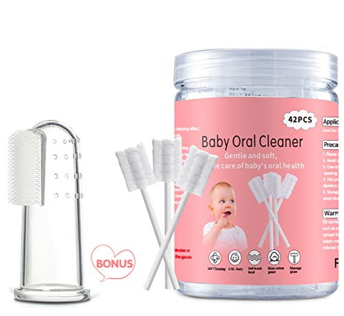 Baby Tongue Cleaner, Baby Toothbrush, 42Pcs Disposable Infant Toothbrush Clean Baby Mouth,Gauze Gum Cleaner Toothbrush Baby Oral Cleaning Stick Dental Care for 0-36 Month Baby+Free 1 Finger Tooth