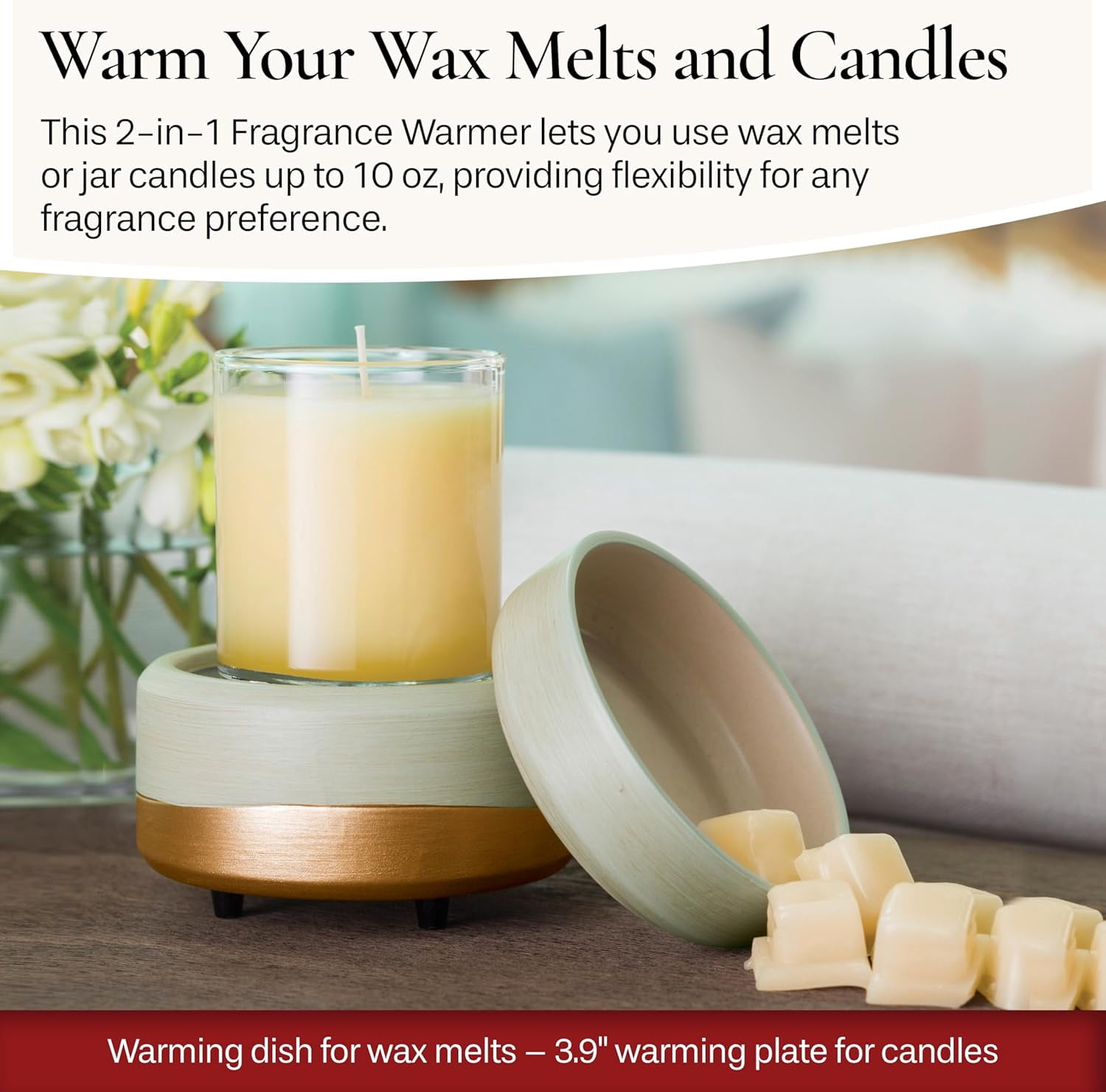 ETC 2-in-1 Candle and Fragrance Warmer for Warming Scented Candles or Wax Melts and Tarts with to Freshen Room, Midas