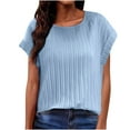 thumbnail image 4 of Raeneomay Oversized T Shirts for Womens Women's Summer Solid Lace V-Neck Bubble Short Sleeve Solid T-Shirt Top, 4 of 6