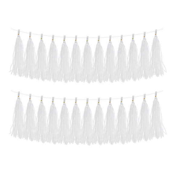 Uxcell 30Pcs Paper Tassels Garland, Tassel Garland Banner with Rope and Tie Wire for Party Decorations Wedding Decorations Football Party Engagement Decor DIY, White
