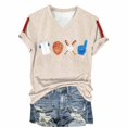 thumbnail image 5 of YLHFASHION T-shirt à Manches Courtes pour Femmes, Festival de Baseball, Couleur Unie, Imprimé Baseball, Col en V, Liquidation à 50 % de Rabais, 5 of 5