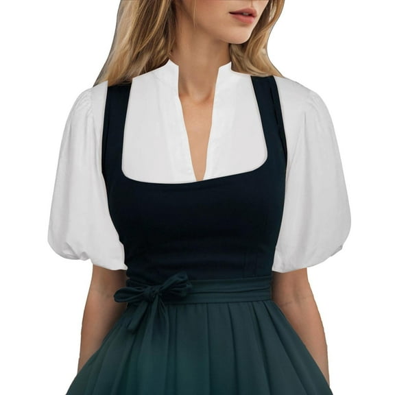 Women's Oktoberfest Solid White Short Sleeve Fly Sleeve Base Dress Shirt