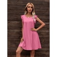 thumbnail image 3 of CALIPESSA Womens Summer Pink Ruffle Sleeve Casual Swing Flowy Sleeveless Round Neck A-Line Short Dress With Pocket, 3 of 5