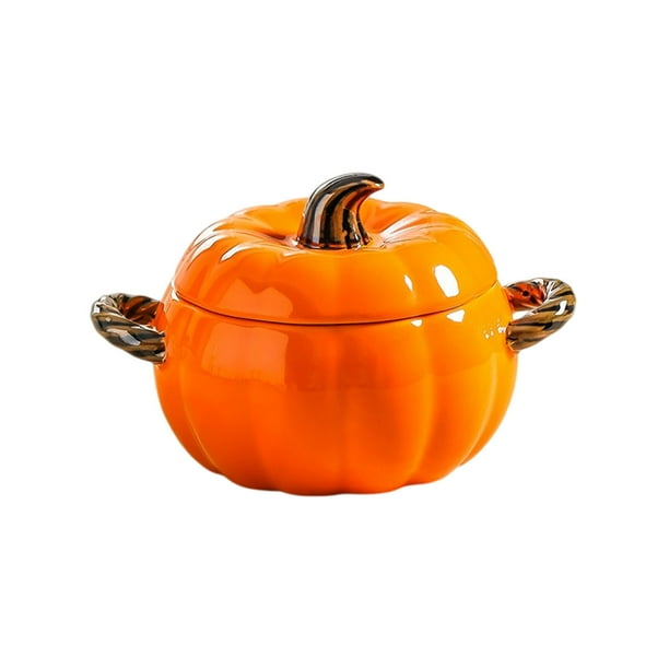 Pisexur Batería de cocina Vajilla de cerámica única de 800 ml con forma de calabaza para Halloween, vajilla para desayuno con leche y avena, vajilla para regalo navid para la cocina del hogar
