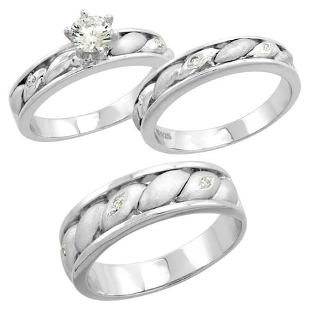 Sterling Silver Cubic Zirconia Trio Engagement Wedding 