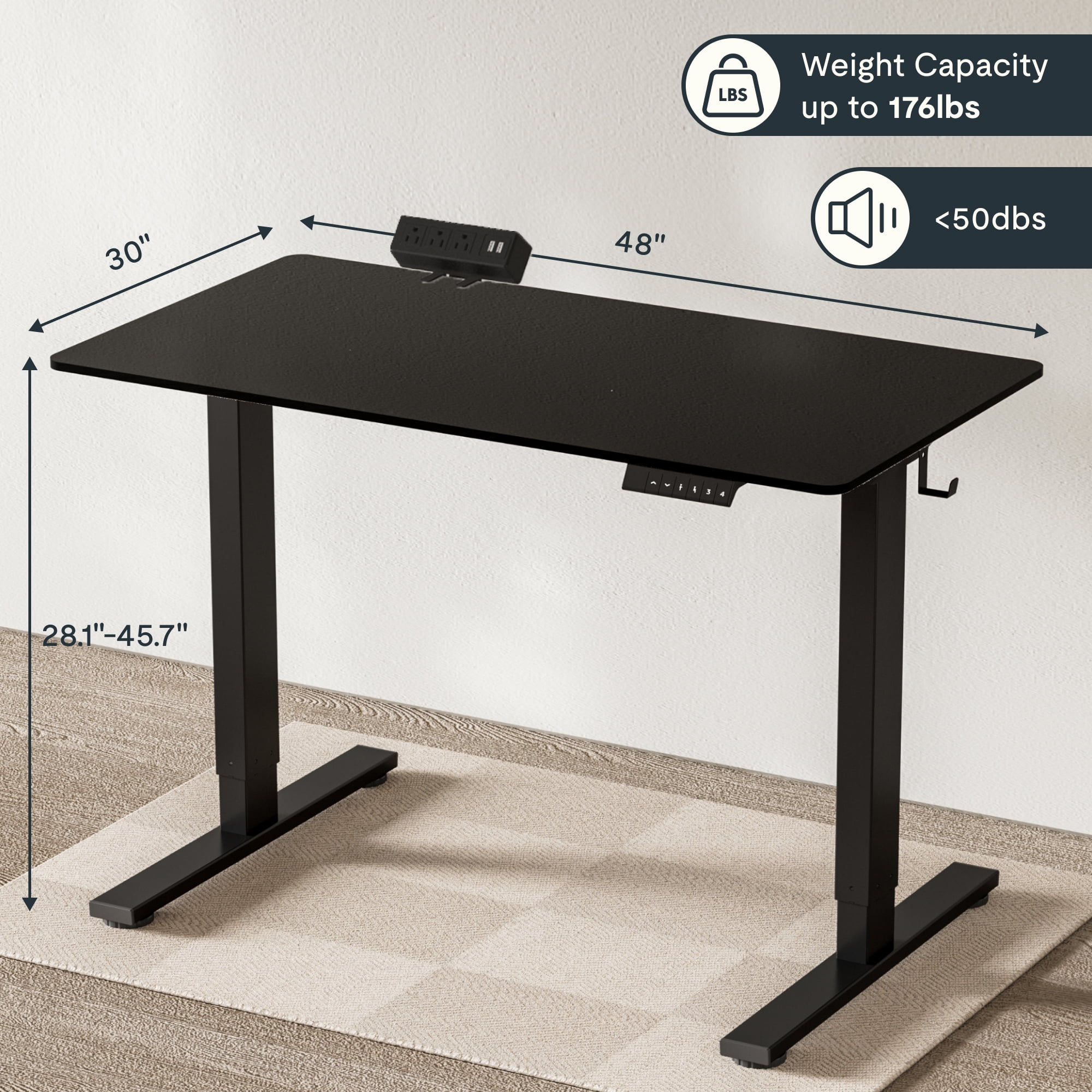 FLEXISPOT 48"x30" Black Home Office Height Adjustable Standing Desk Whole-piece Desktop Computer Desk