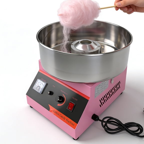 PRIJESSE Stainless Steel Cotton Candy Machine, 1000W Electric Floss Maker with 15" Metal Basin, 3000RPM Motor, 122-572°F Precise Temperature Control and Voltage Indicator