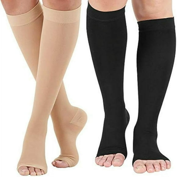 DEBGFS Open Toe Compression Socks 20-30 mmHg Knee High Support Stockings for Men Women,small(pack of 2)