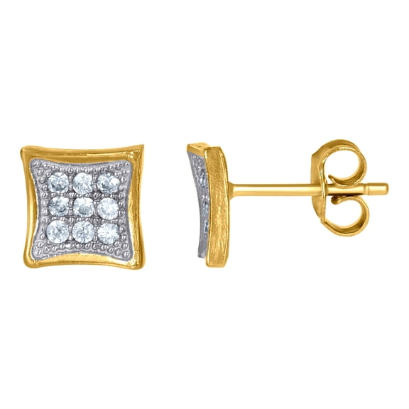 10k Two-tone Gold Mens Cz Cubic Zirconia Square Stud Earrings Jewelry Gift for Men