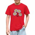 thumbnail image 3 of Red Girls Daisy Print T-Shirt, Cotton Short Sleeve Tee for Kids, Cute Flower Kids & Little Girl Top, Casual Play Shirt,Size 9 T, 3 of 9