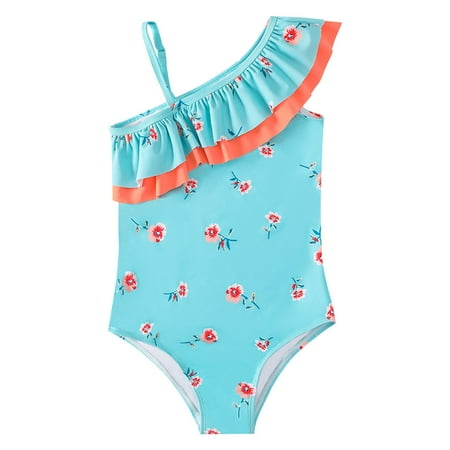 

Toddler Girls Swimsuits Summer One Piece Peplum Ruffledone Shoudler Swimwear Girls Bathing Suit Size 120 For 6 Years-7 Years