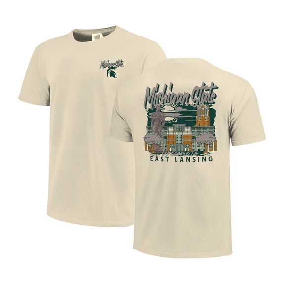 Men's Image One  Natural Michigan State Spartans Comfort Colors Hand-Drawn Campus Stack T-Shirt