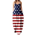 thumbnail image 4 of PEASKJP Dresses Women Patriotic American Flag Casual Summer Short Sleeve Round Neckline Floral Maxi Dress Red XX-L, 4 of 5